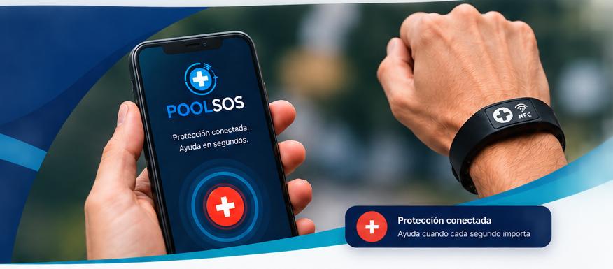 Pulsera POOLSOS y aplicación móvil de emergencia